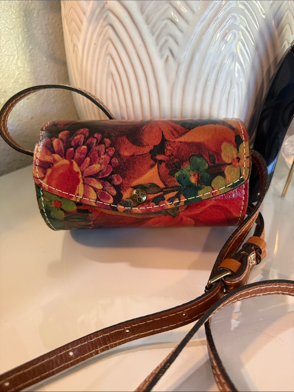 Patricia Nash Red Floral Leather Crossbody
